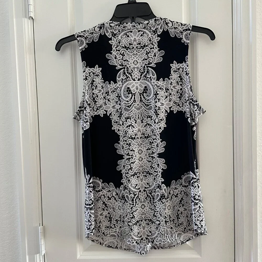 I.N.C. Womens Black & White Sleeveless V-Neck Top Size L - Picture 2 of 4